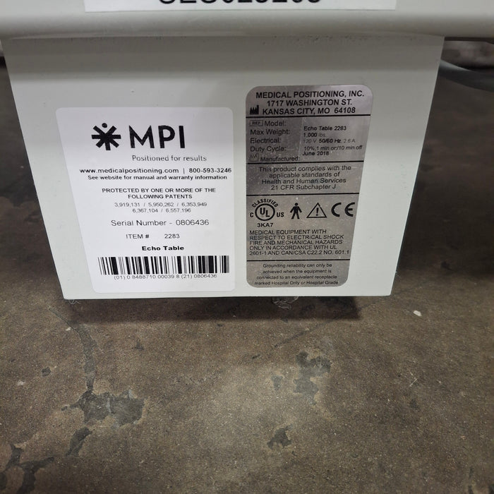 Medical Positioning, Inc. 2283 Ultrasound Echo Table