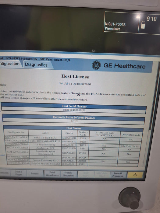 GE Healthcare Carescape B650 Neonatal Care Patient Monitor