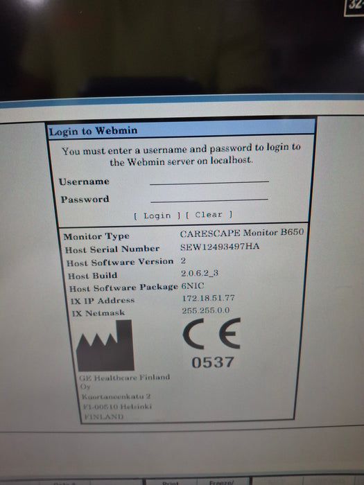 GE Healthcare Carescape B650 Neonatal Care Patient Monitor