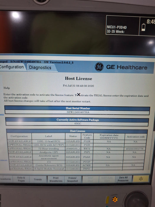 GE Healthcare Carescape B650 Neonatal Care Patient Monitor