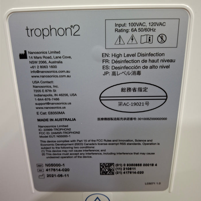 NanoSonics Trophon 2 High Level Disinfection