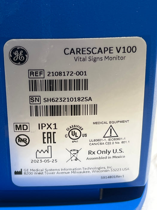 GE Healthcare Dinamap V100 - NIBP, SpO2, Temp Vital Signs Monitor