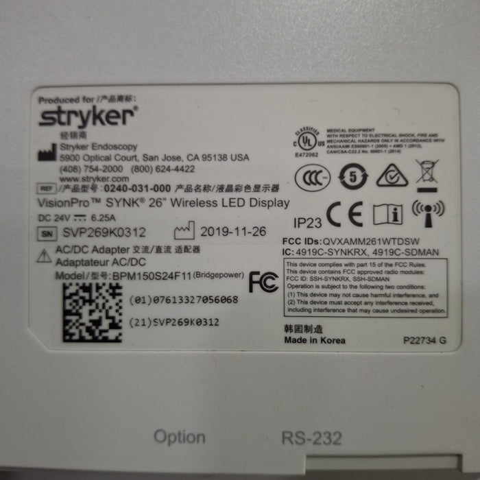 Stryker VisionPro SYNK 26 Wireless LED Display