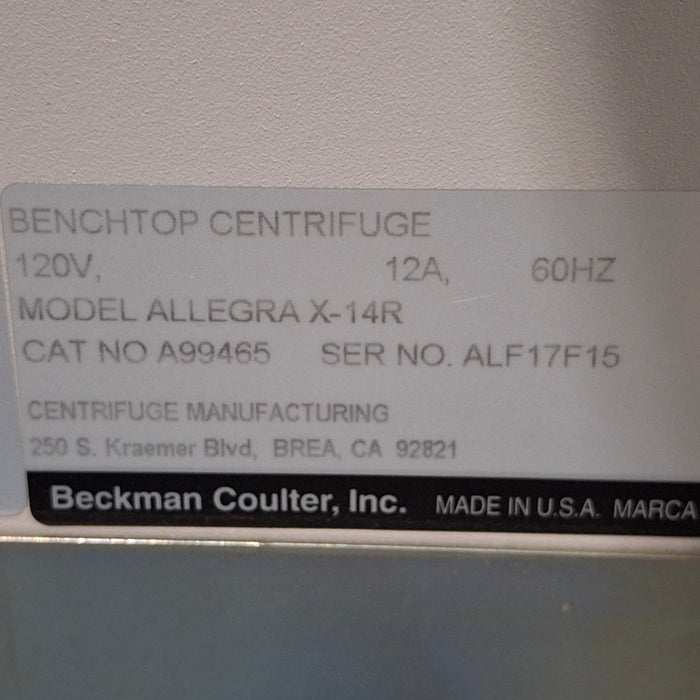 Beckman Coulter Allegra X-14R Refrigerated Benchtop Centrifuge