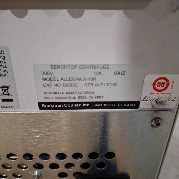 Beckman Coulter Allegra X-15R Centrifuge