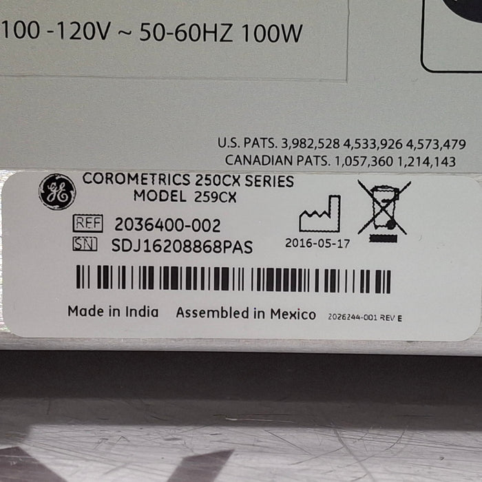GE Healthcare Corometrics 250cx Series Model 259cx Fetal Monitor