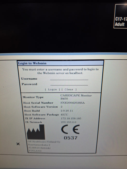 GE Healthcare Carescape B450 Critical Care Patient Monitor