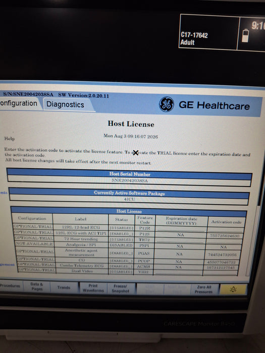 GE Healthcare Carescape B450 Critical Care Patient Monitor