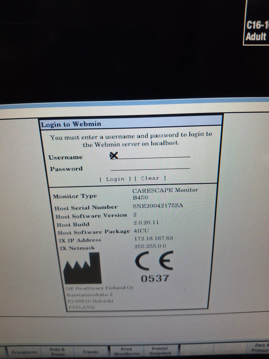 GE Healthcare Carescape B450 Critical Care Patient Monitor