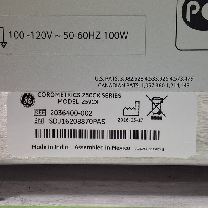 GE Healthcare Corometrics 250cx Series Model 259cx Fetal Monitor