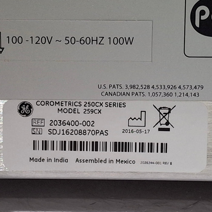 GE Healthcare Corometrics 250cx Series Model 259cx Fetal Monitor
