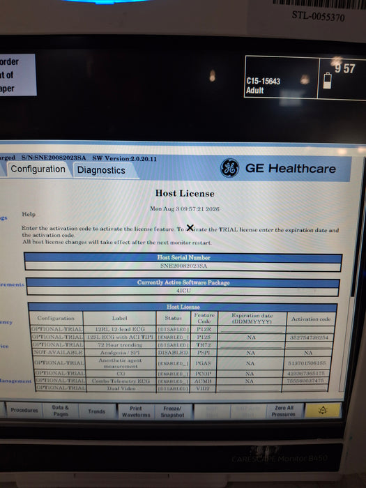 GE Healthcare Carescape B450 Critical Care Patient Monitor