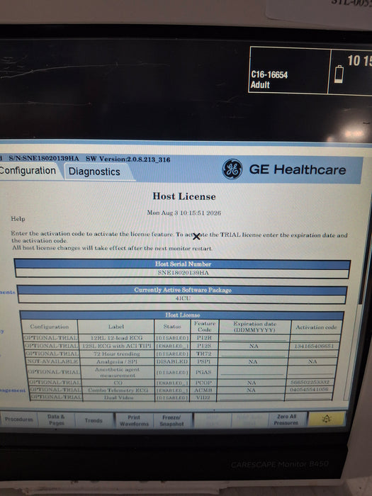 GE Healthcare Carescape B450 Critical Care Patient Monitor