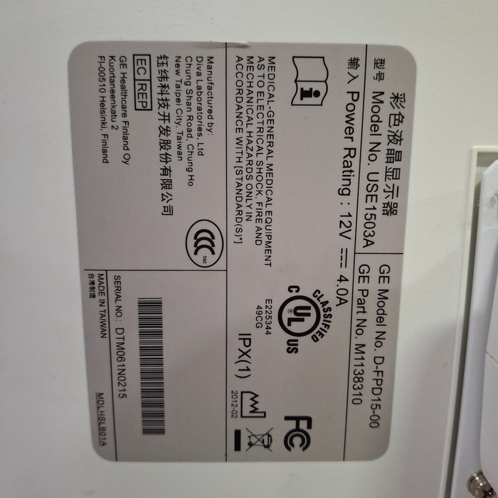 GE Healthcare DFPD1500 15" Monitor For Anesthesia Monitor