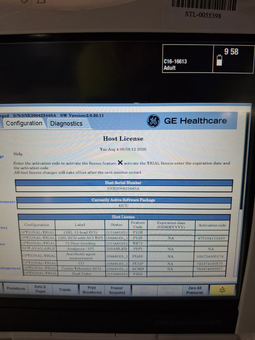 GE Healthcare Carescape B450 Critical Care Patient Monitor