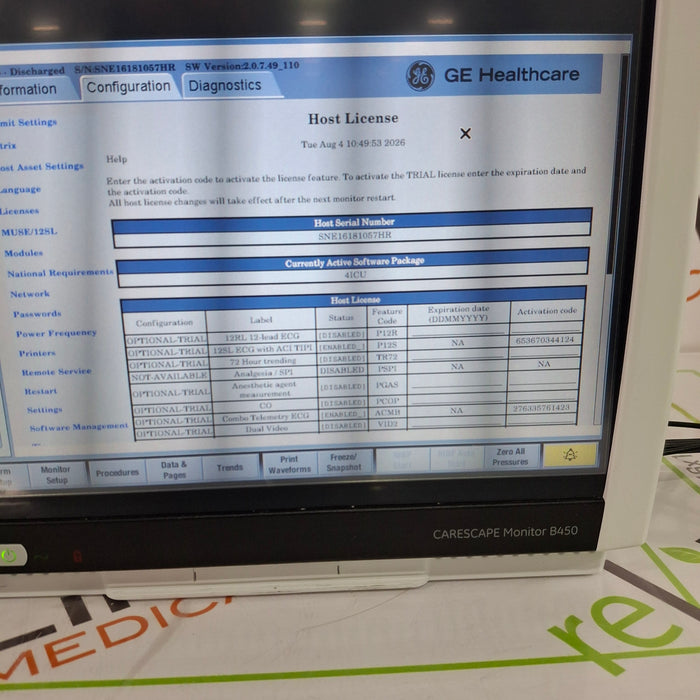 GE Healthcare Carescape B450 Patient Monitor