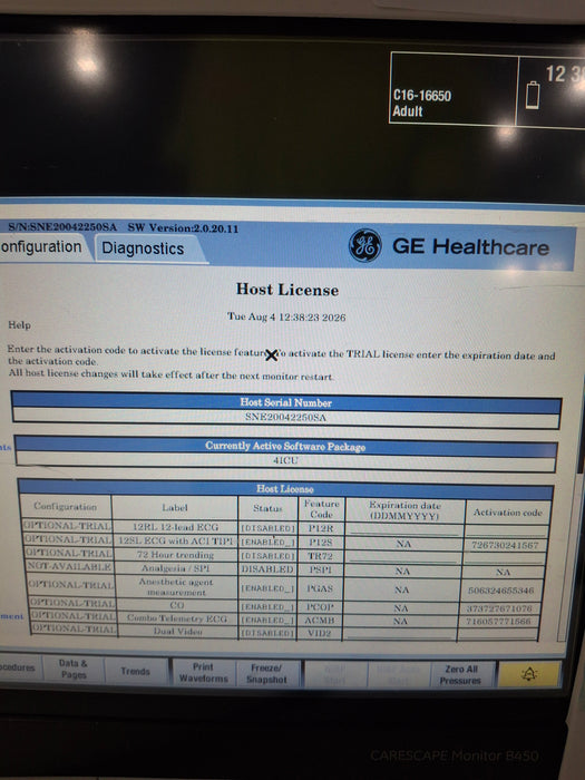 GE Healthcare Carescape B450 Critical Care Patient Monitor