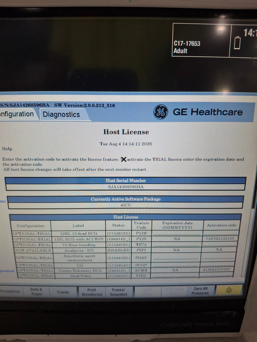 GE Healthcare Carescape B450 Critical Care Patient Monitor