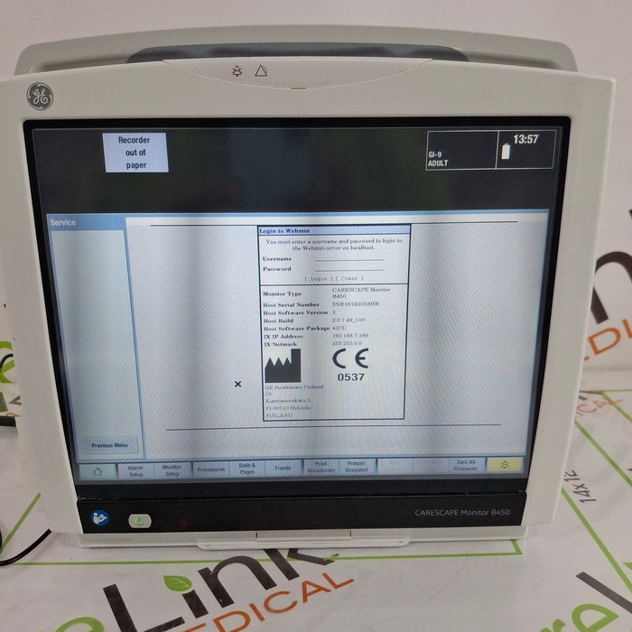 GE Healthcare Carescape B450 Patient Monitor
