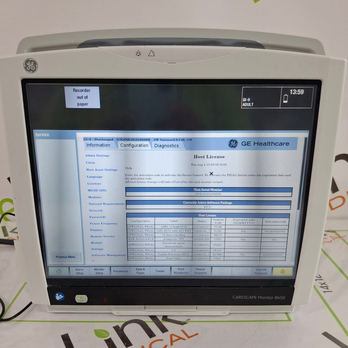 GE Healthcare Carescape B450 Patient Monitor