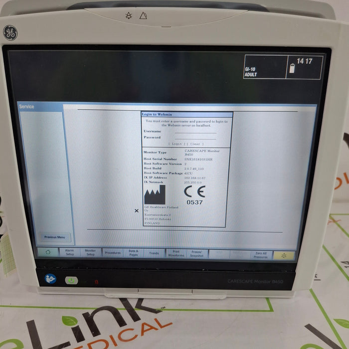 GE Healthcare Carescape B450 Patient Monitor
