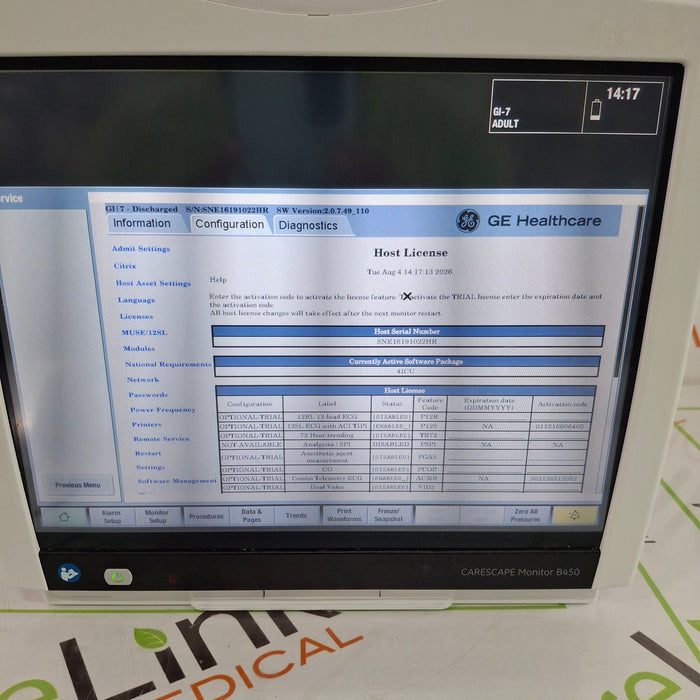 GE Healthcare Carescape B450 Patient Monitor