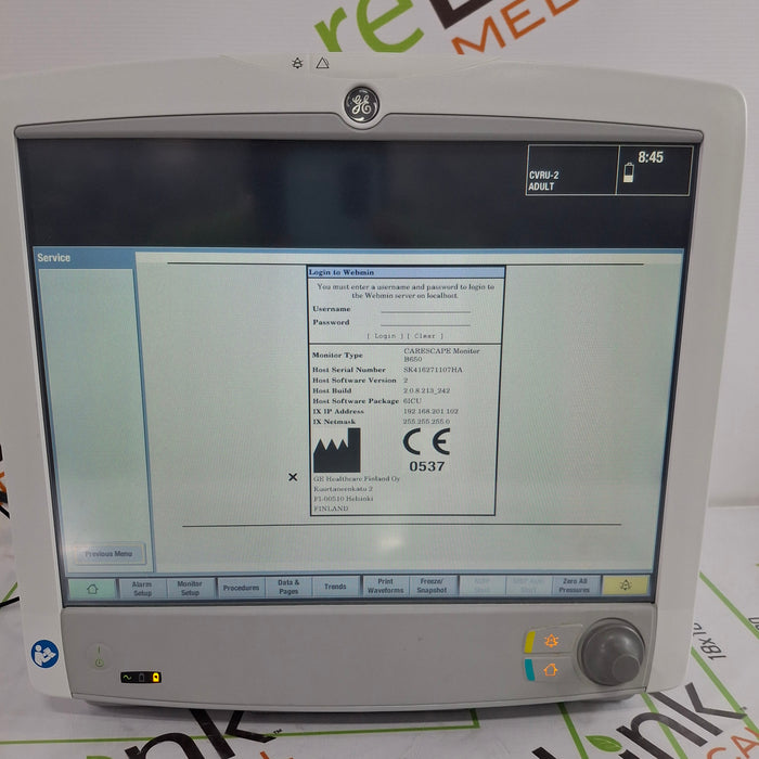 GE Healthcare GE Healthcare Carescape B650 Critical Care Patient Monitor Patient Monitors reLink Online