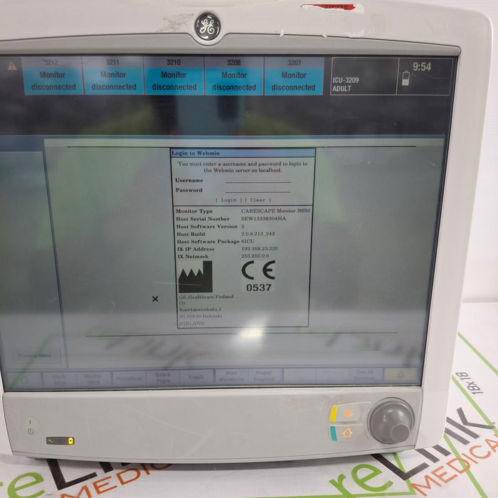 GE Healthcare GE Healthcare Carescape B650 Critical Care Patient Monitor Patient Monitors reLink Online