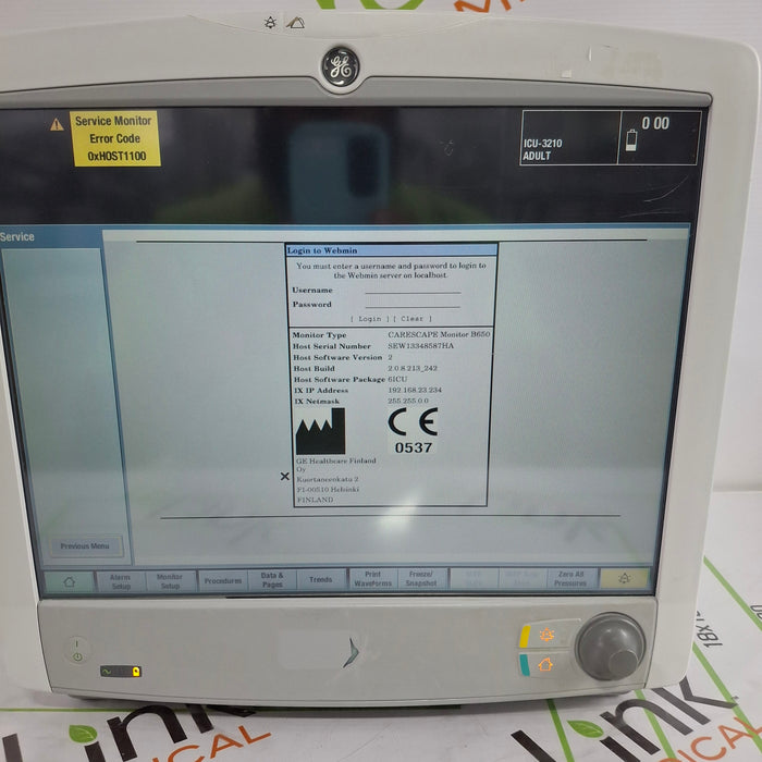 GE Healthcare Carescape B650 Critical Care Patient Monitor