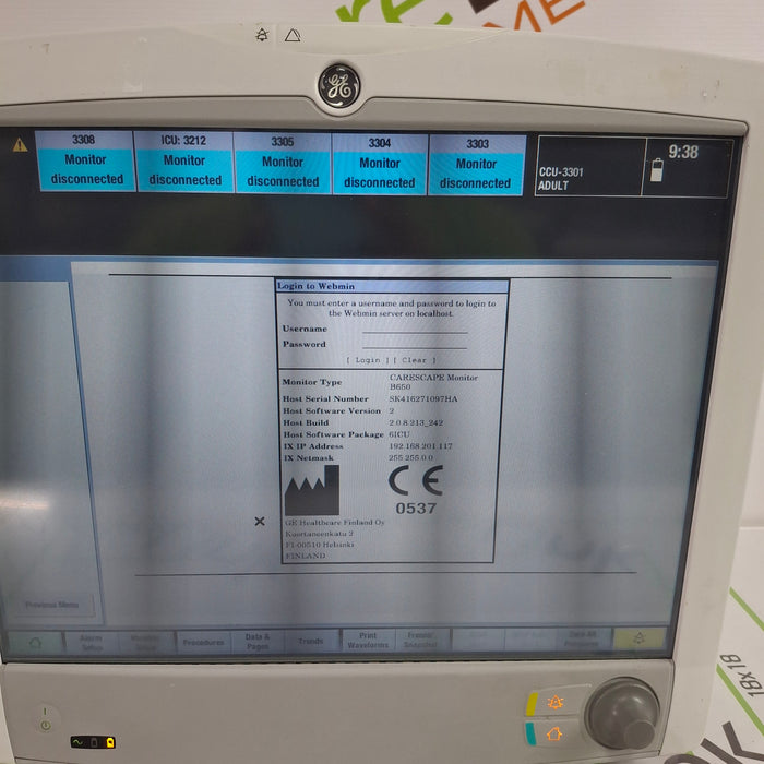 GE Healthcare Carescape B650 Critical Care Patient Monitor
