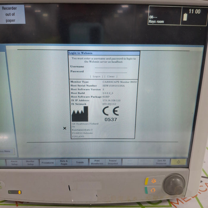GE Healthcare Carescape B650 Anesthesia Care Patient Monitor