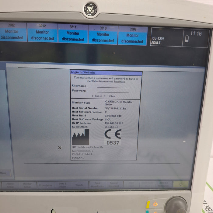 GE Healthcare Carescape B650 Critical Care Patient Monitor