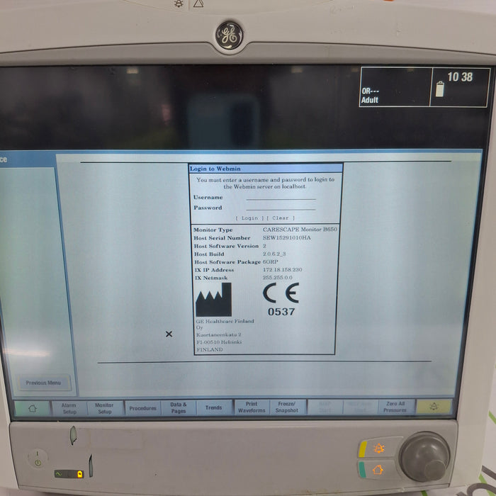 GE Healthcare Carescape B650 Anesthesia Care Patient Monitor