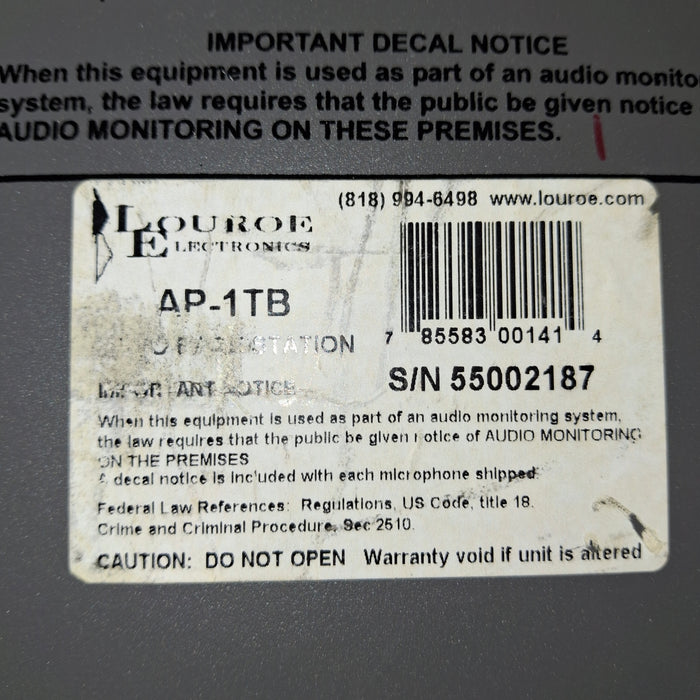 Louroe Electronics AP-1TB Audio Monitoring System