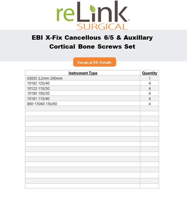 EBI Medical Systems EBI Medical Systems X-Fix Cancellous 6/5 & Auxillary Cortical Bone Screws Set Surgical Sets reLink Online