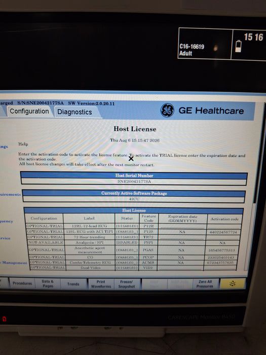 GE Healthcare Carescape B450 Critical Care Patient Monitor