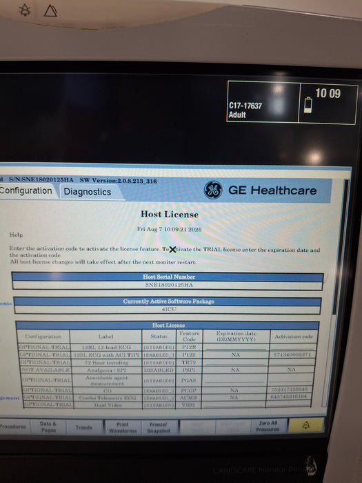 GE Healthcare Carescape B450 Critical Care Patient Monitor