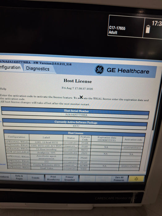 GE Healthcare Carescape B450 Critical Care Patient Monitor