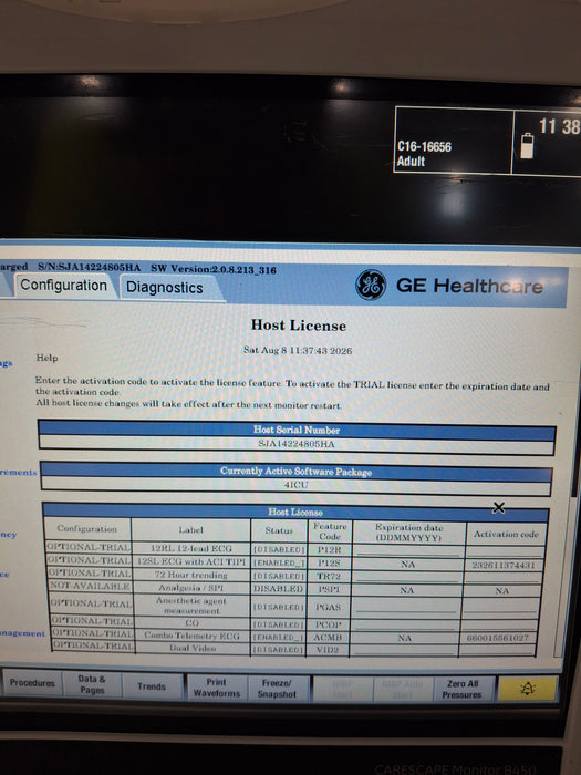 GE Healthcare Carescape B450 Critical Care Patient Monitor
