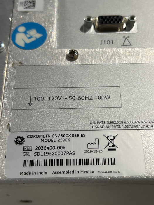GE Healthcare Corometrics 250cx Series Model 259cx Fetal Monitor