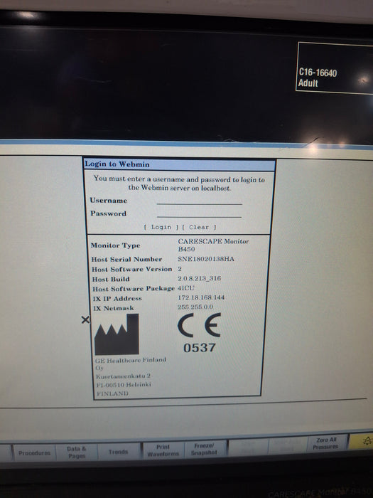 GE Healthcare Carescape B450 Critical Care Patient Monitor