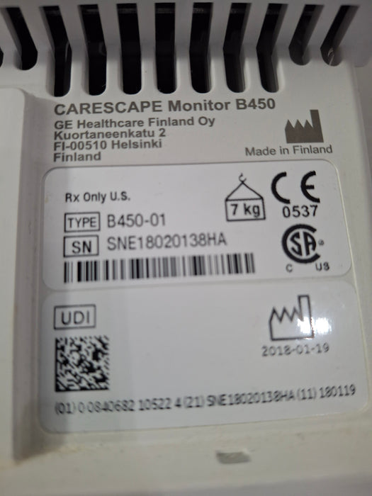 GE Healthcare Carescape B450 Critical Care Patient Monitor