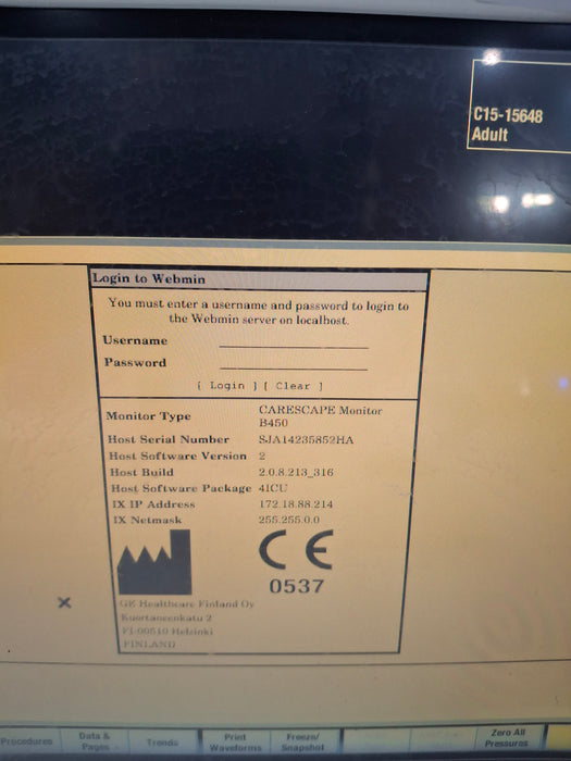 GE Healthcare Carescape B450 Critical Care Patient Monitor