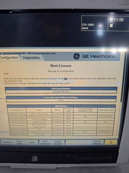 GE Healthcare Carescape B450 Critical Care Patient Monitor