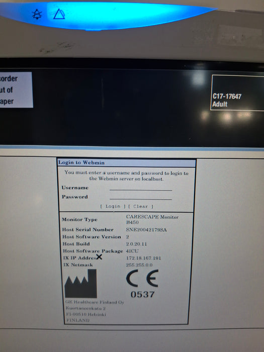 GE Healthcare Carescape B450 Critical Care Patient Monitor