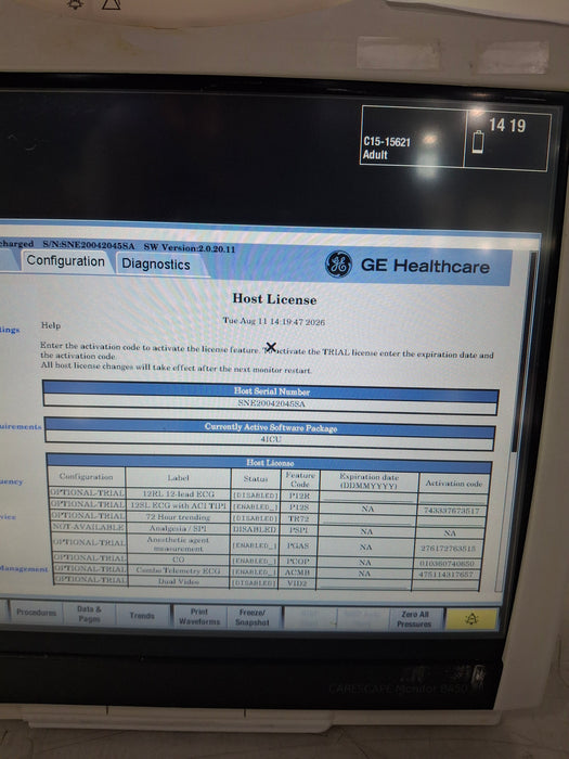 GE Healthcare Carescape B450 Critical Care Patient Monitor