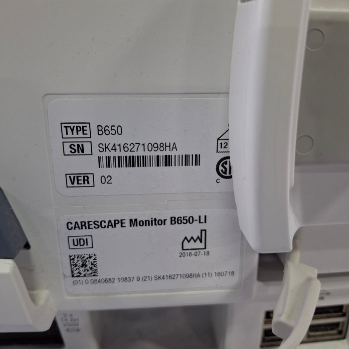 GE Healthcare Carescape B650 Critical Care Patient Monitor