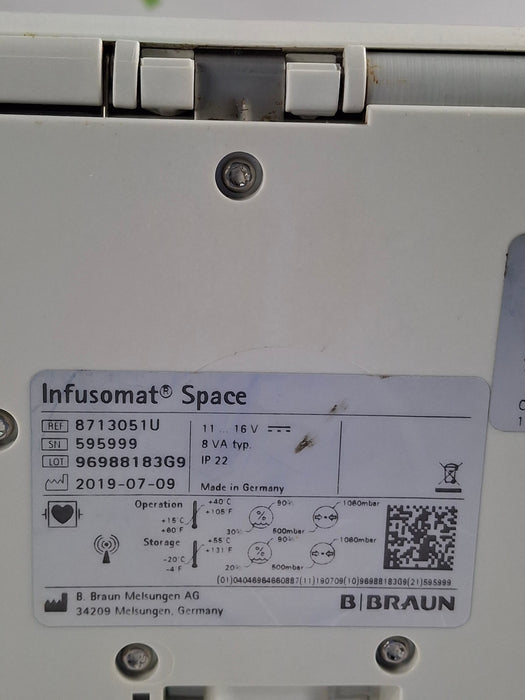 B. Braun Infusomat Space w/AC Adapter Infusion Pump