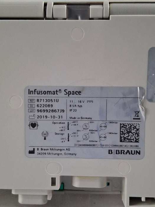 B. Braun Infusomat Space w/AC Adapter Infusion Pump