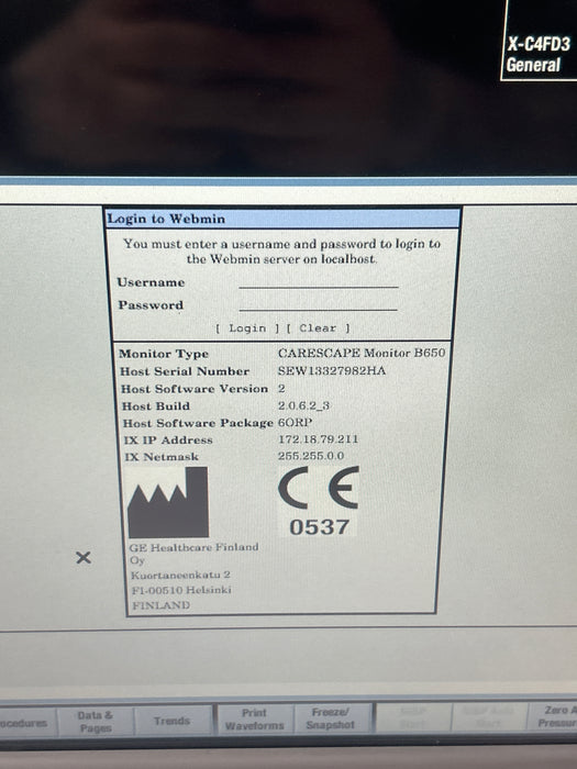 GE Healthcare Carescape B650 Anesthesia Care Patient Monitor